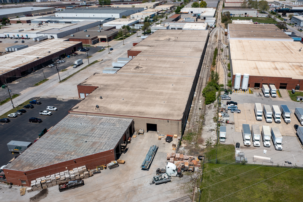 Aerial view of CTW Logistics warehouse with rail access